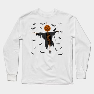 Happy Halloween Themed, Pumpkin Scarecrow illustration, Spooky Vibe Gift, Scary Design Long Sleeve T-Shirt